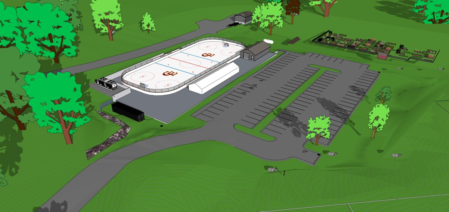 Aerial concept view of Gull Crest after Phase 2, largely unchanged from Phase 1 because the utilities and the ice slab are below grade.